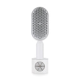 Self-Cleaning Hair Brush with Base for Women and Children – White