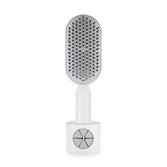 Self-Cleaning Hair Brush with Base for Women and Children – White