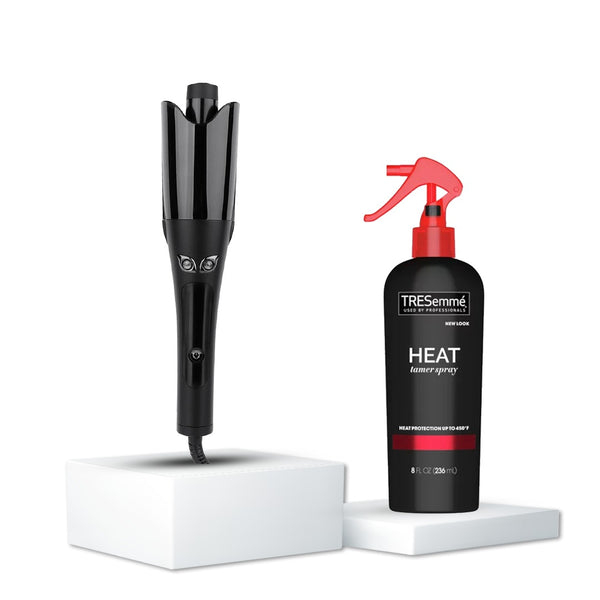 جهاز تجعيد الشعر الإلكتروني - اسود شفاف+بخاخ حماية الشعر من الحرارة