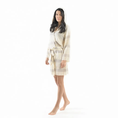 Cotton bathrobe by Feel Fine – white with gray