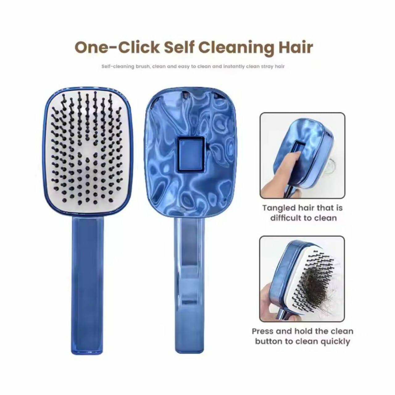 Self-Cleaning Hair Brush for Women and Children – Metallic Blue