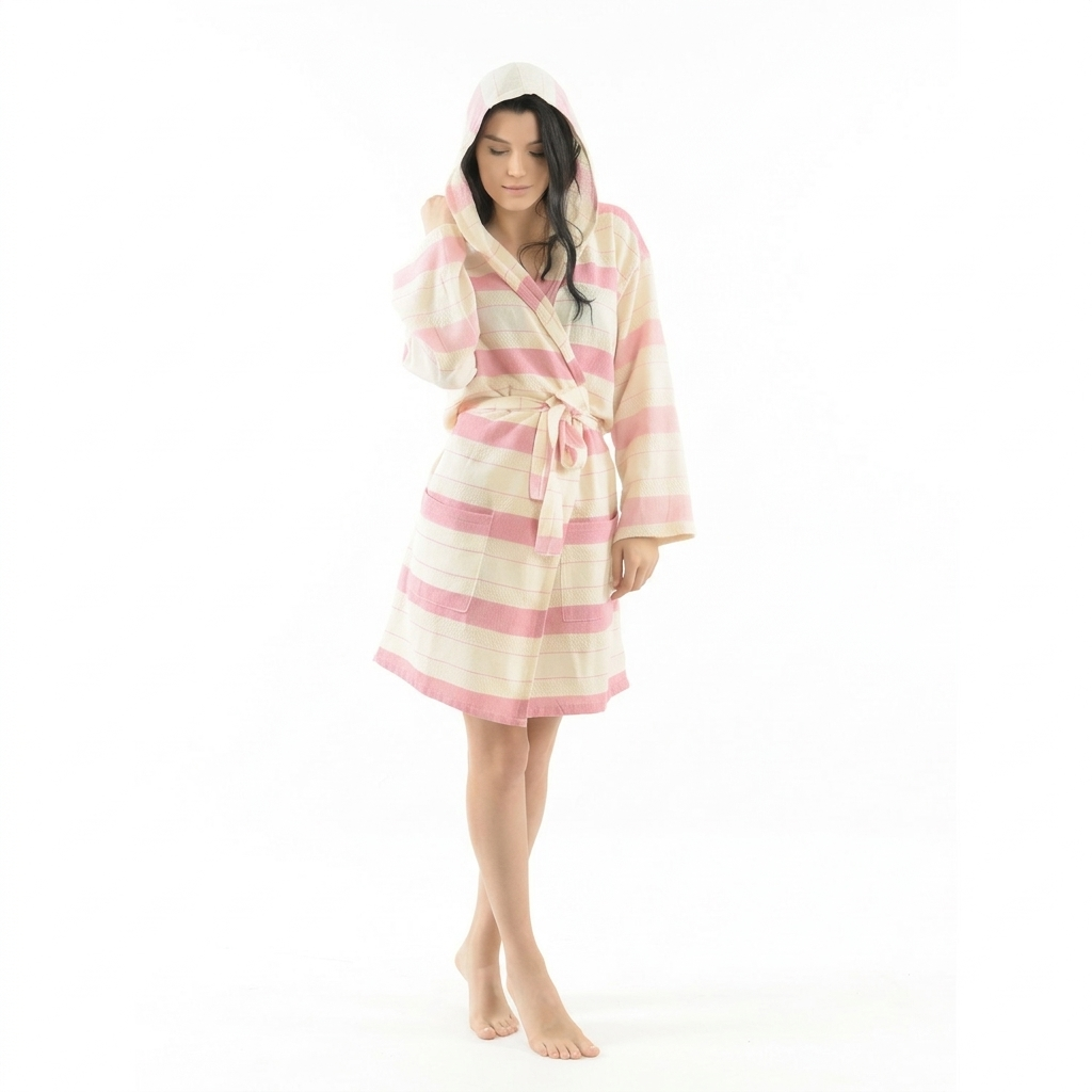 Cotton bathrobe by Feel Fine – white with pink
