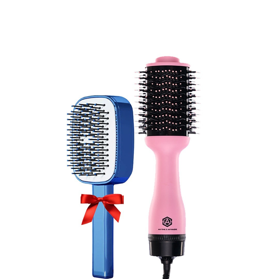 Anytime Hair Dryer (Pink) + Detangling Hair Brush (Blue)