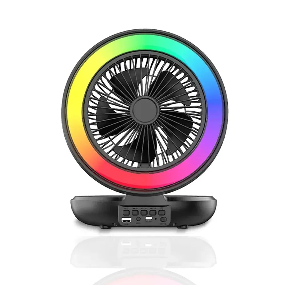 مروحة ومكبر صوت لاسلكي محمول مع إضاءة RGB